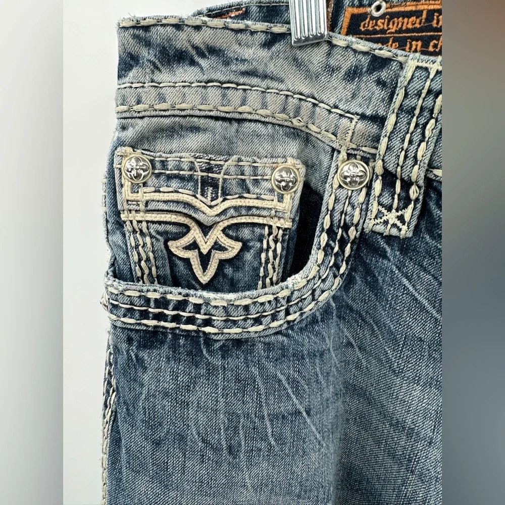 Rock Revival Men's Distressed Light Wash Igor Denim Bootcut Jeans Size 42 - Picture 3 of 6